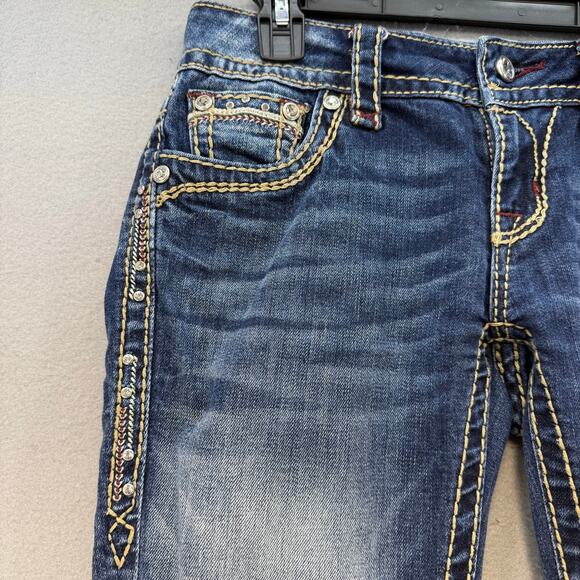 Rock Revival Jeans Women's 27 (4) Blue Celinda Low Rise Straight Blingy EUC - Picture 3 of 16